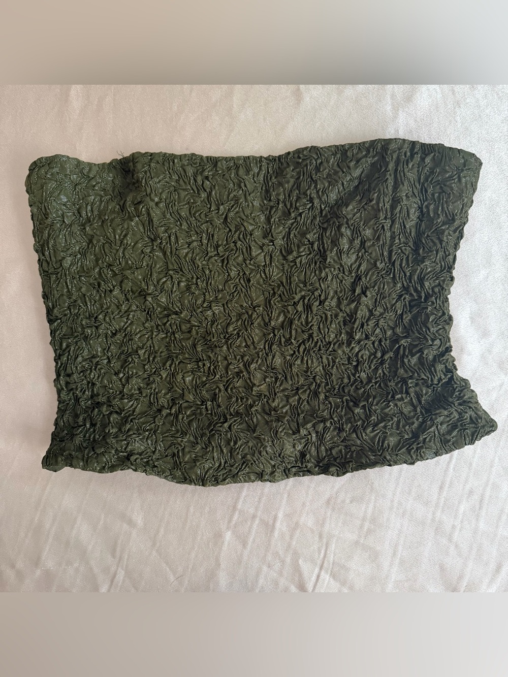 Vintage 90s Kathryn Dianos Textured Silk Tube Top Olive Y2K Whimsigoth Sz.8